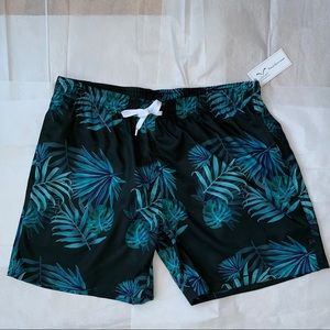 Black swimming trunks with palm leafs